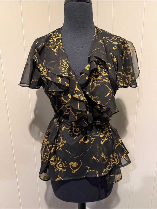 Lauren Ralph Lauren Tops - B44 Lauren Ralph Lauren Petite Women’s 8P Black Sheer Ruffled Wrap Blouse